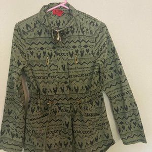 Coffee Shop Green Utility Jacket, Aztec Print, S